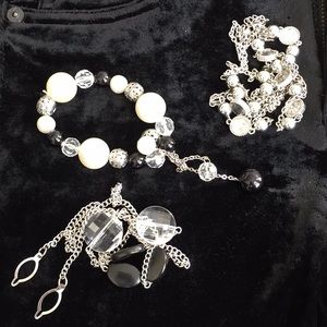 Black Silver Jewelry Set 2 Necklaces 1 Bracelet